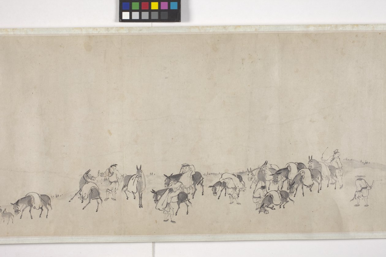 Cem burros Transportando Grãos, Handscroll, c.1700 (tinta sobre papel) de Ye Yin