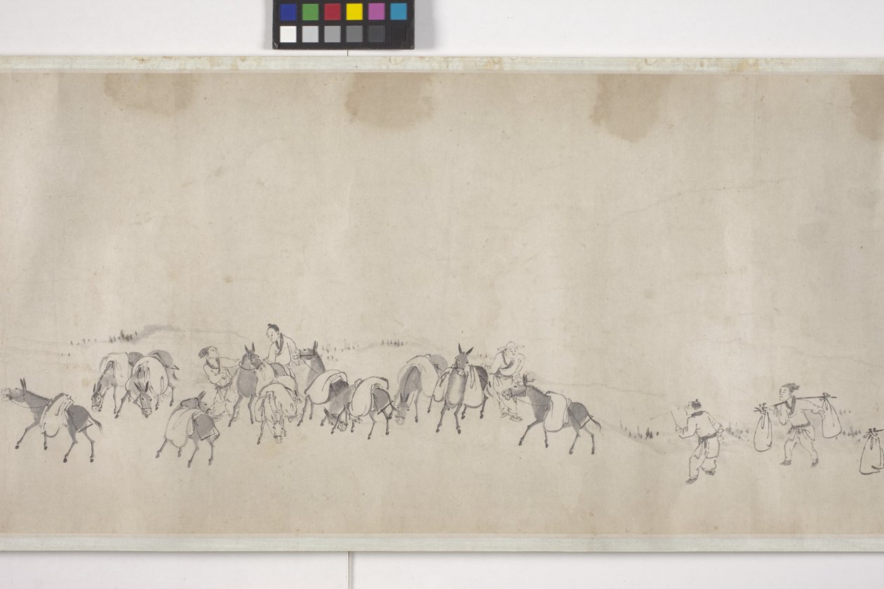 Cem burros Transportando Grãos, Handscroll, c.1700 (tinta sobre papel) de Ye Yin