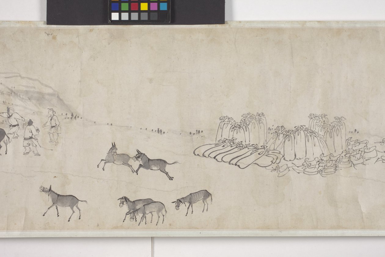 Cem burros Transportando Grãos, Handscroll, c.1700 (tinta sobre papel) de Ye Yin