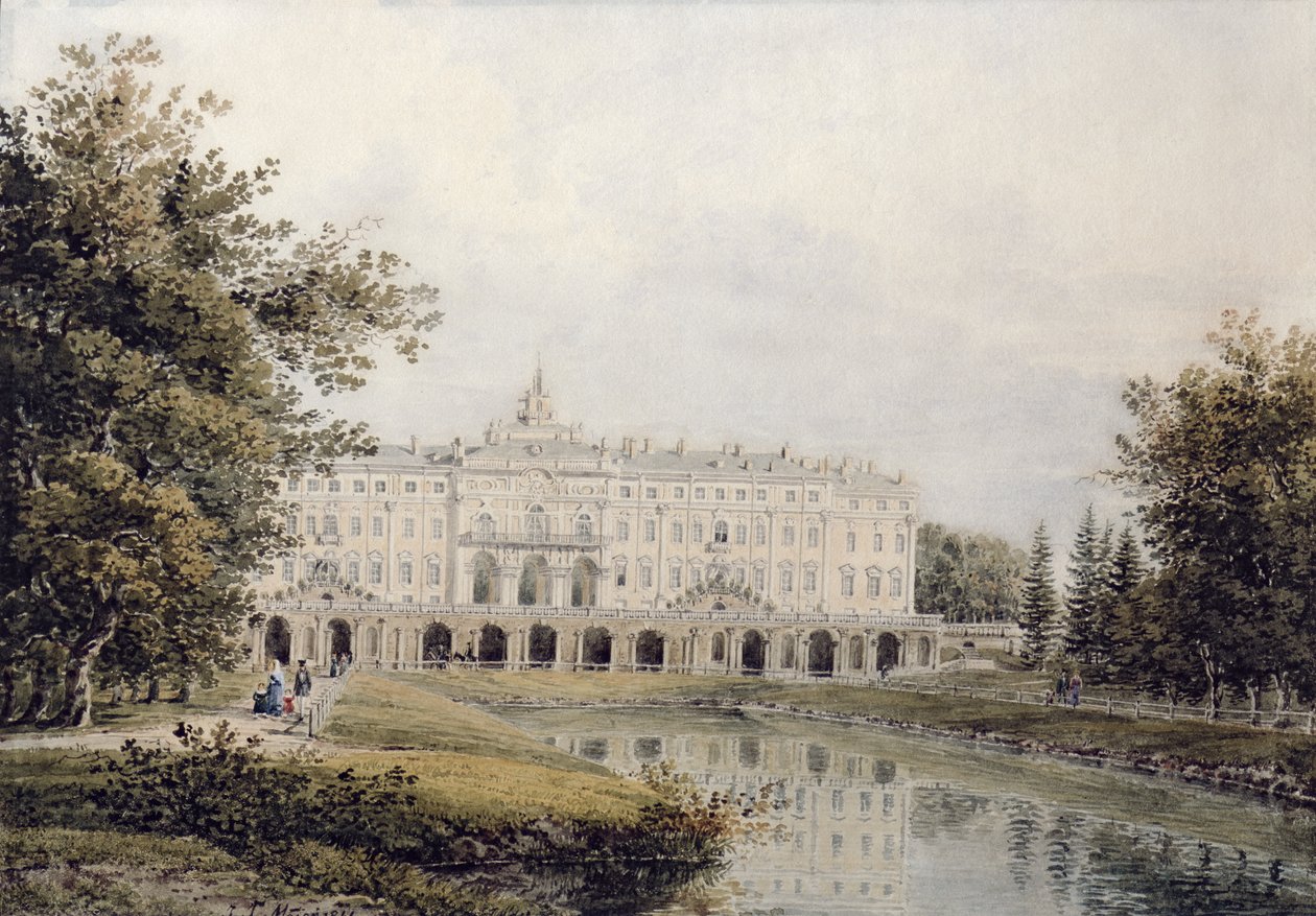 Vista do Grande Palácio de Strelna, perto de São Petersburgo, 1841 de Yegor Yegorovich Meier
