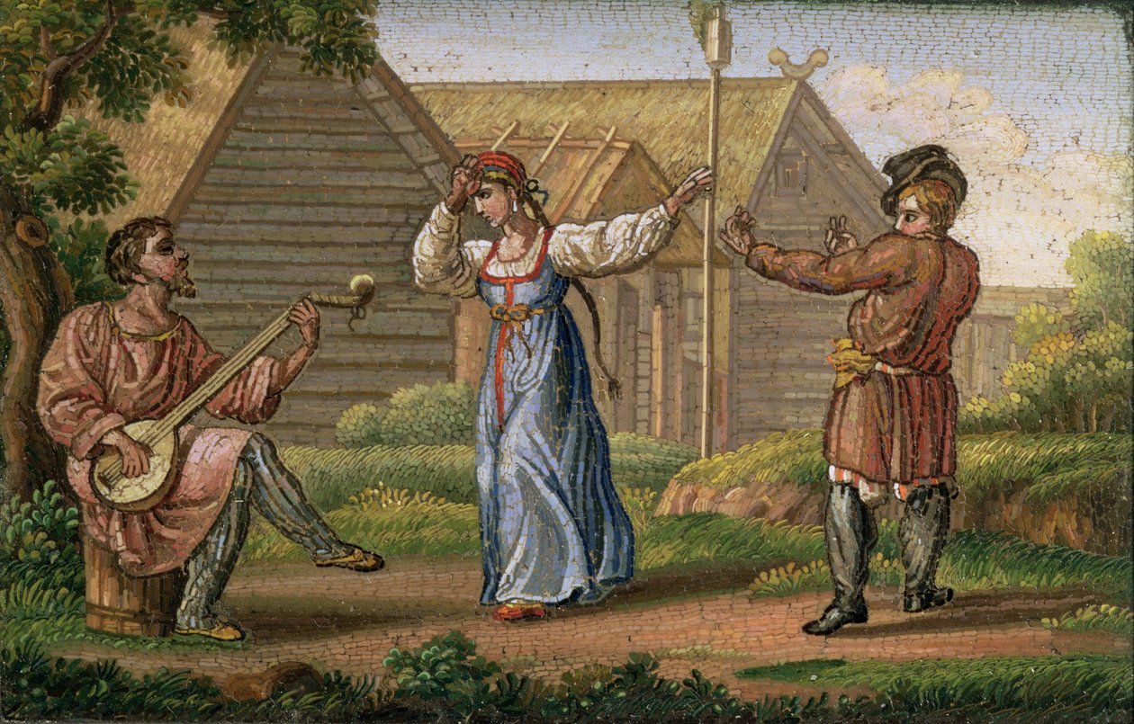 Dança Russa, de Yegor Yakovlevich Vekler (1800-61), c.1830 (mosaico) de Yegor Yakovlevich Vekler