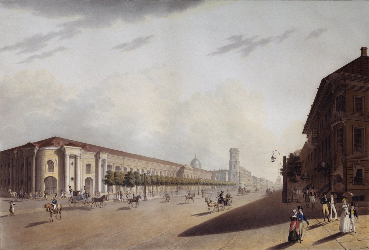 O Grande Gostiny Dvor Merchant Yard em São Petersburgo, década de 1820 de Yermolai Ivanovich Yesakov