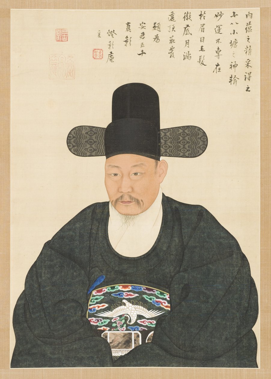 Retrato de Ahn erudito-oficial em seus anos cinquenta, século XIX (rolo de suspensão, tinta e cor na seda) de Yi Chae gwan