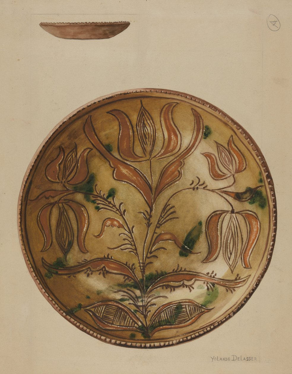 Pennsylvania German Plate, c. 1937. de Yolande Delasser