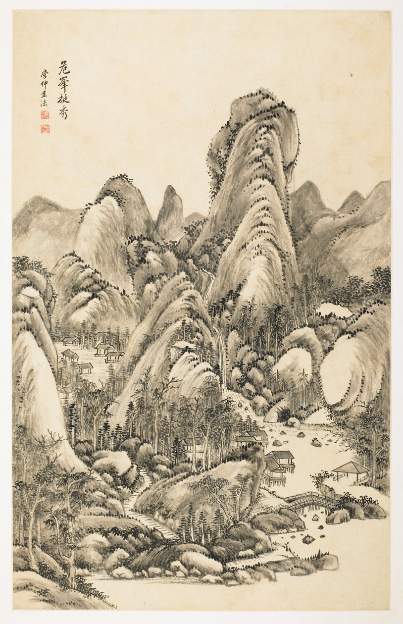 Magnificência de Overhanging Bluff, de um álbum de 12 folhas de Yongxi Jin