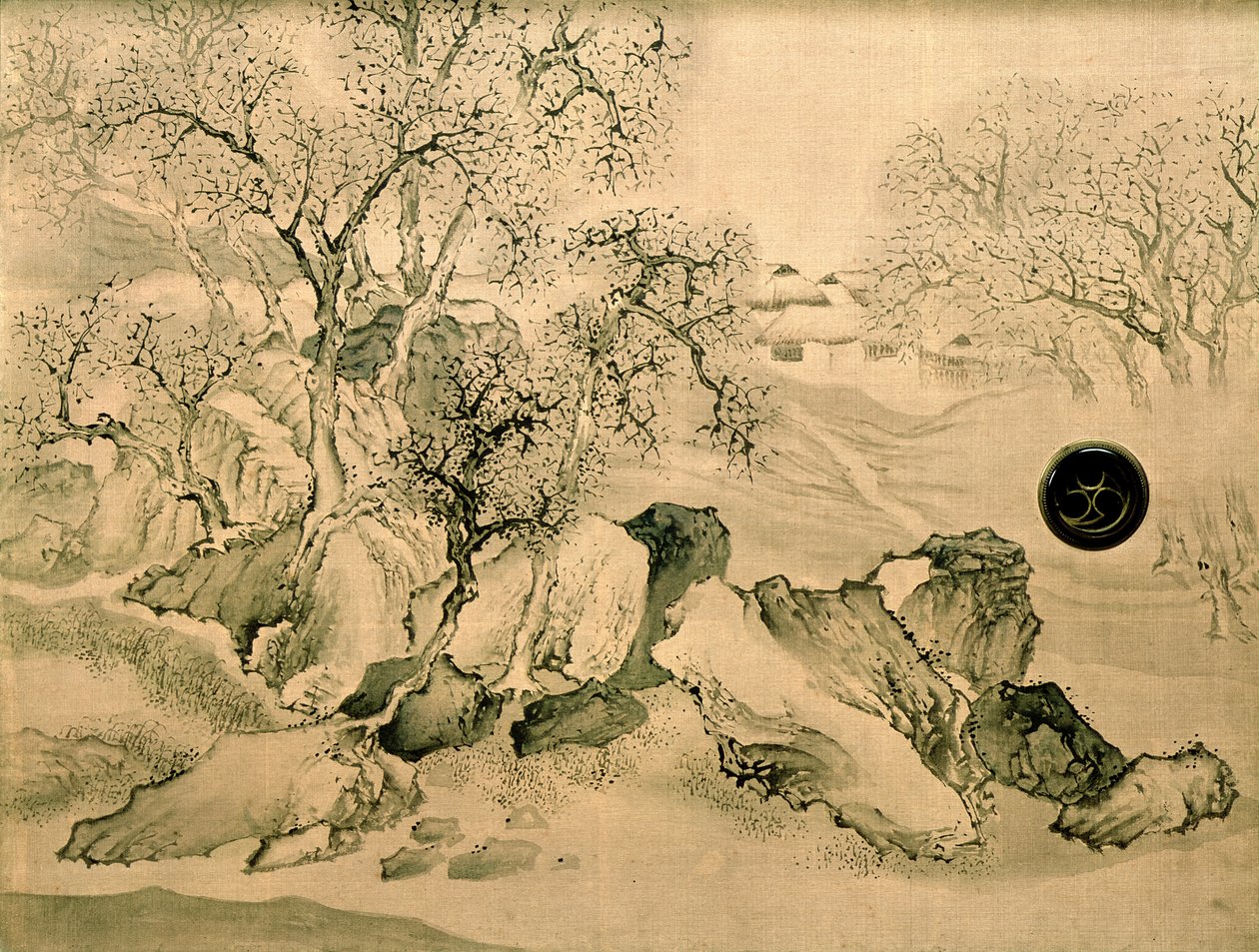 Paisagem, 1771 (impressão de woodblock de cor) de Yosa Buson