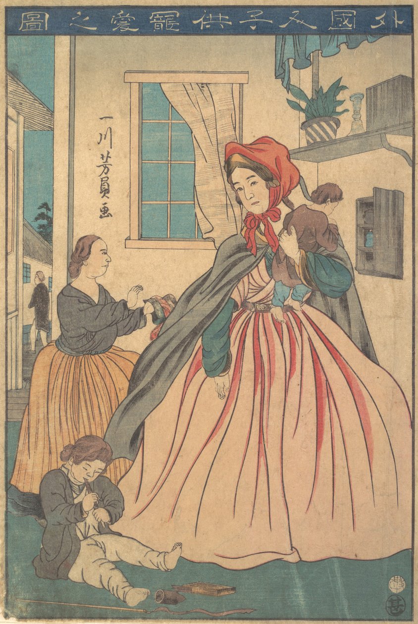 Uma Estrangeira a Desfrutar dos Seus Filhos, 1860 10º mês. de Yoshikazu