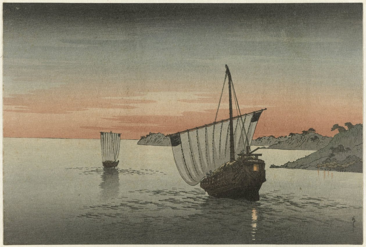 Dois veleiros ao longo da costa de Yoshimune (II) , Utagawa