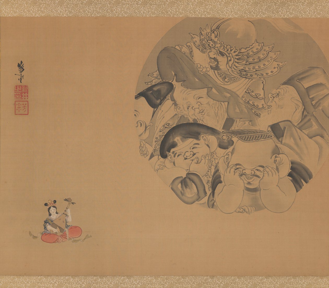 Sete Deuses da Fortuna (tinta e cores sobre seda) de Yoshimune Arai
