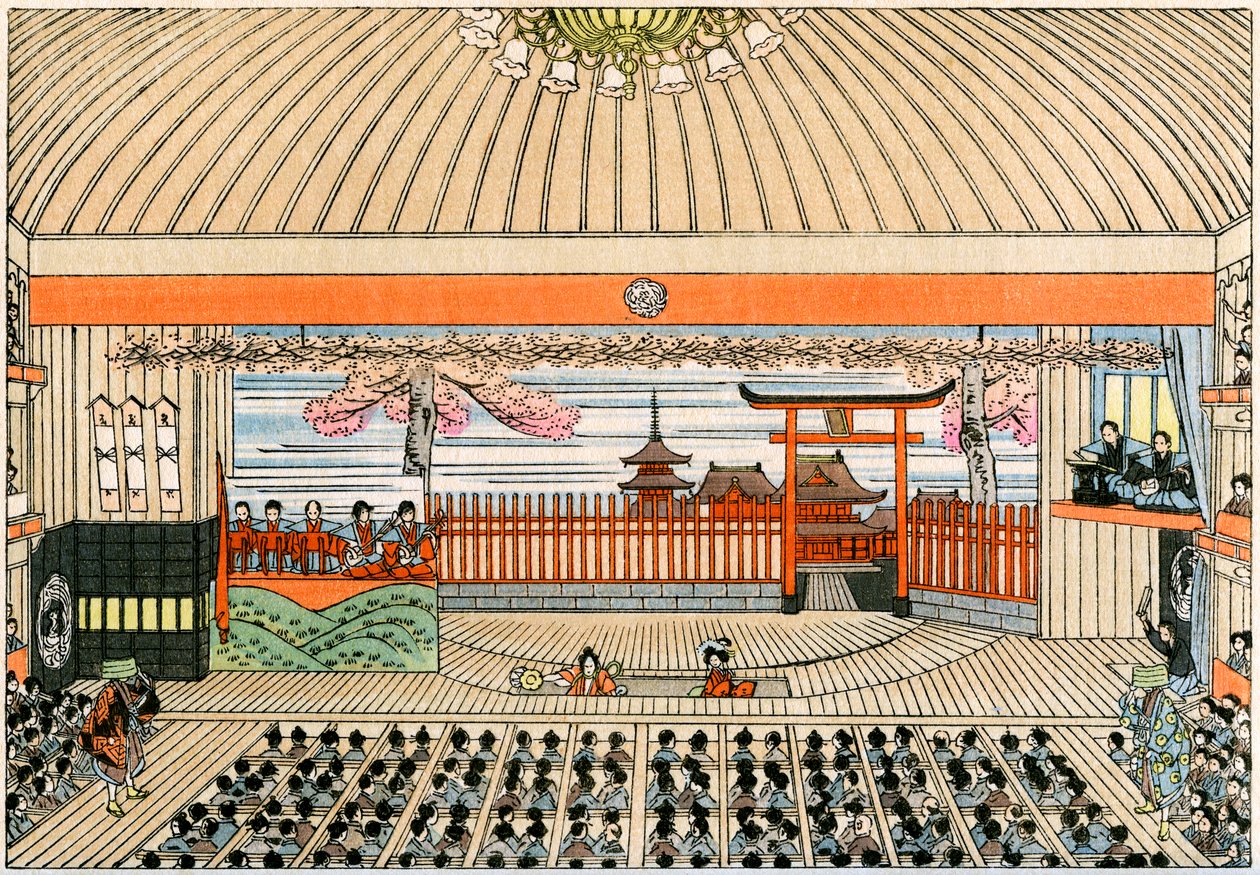 Teatro tradicional japonês: o palco de Kaboukiza, o principal teatro de Tóquio, com a sua plataforma rotativa de Yoshimune Arai