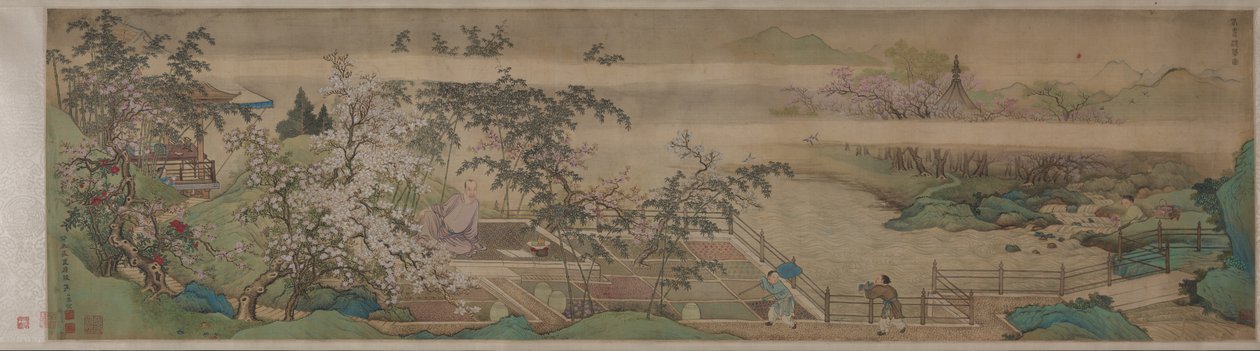 Ervas medicinais de limpeza no córrego em um dia de primavera, 1703. de Yu Zhiding