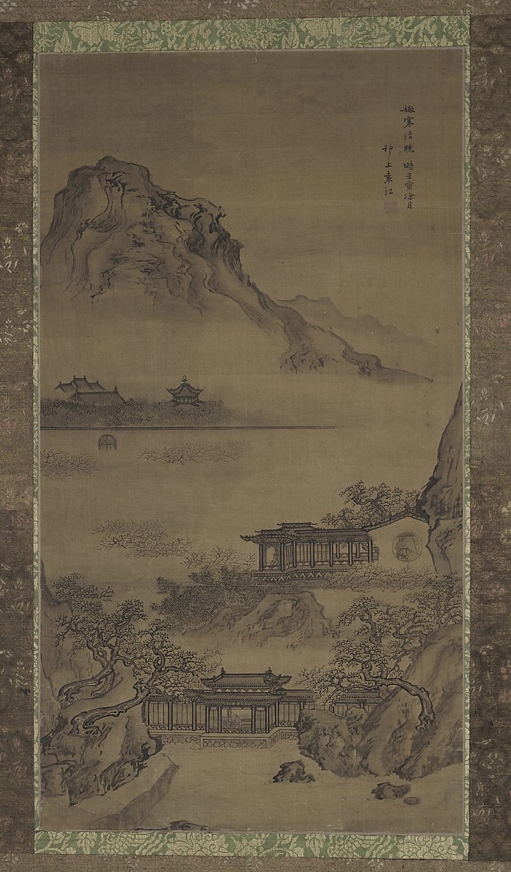 Manhã clara e fria, dinastia Qing, 1722 (tinta e cor na seda) de Yuan Jiang