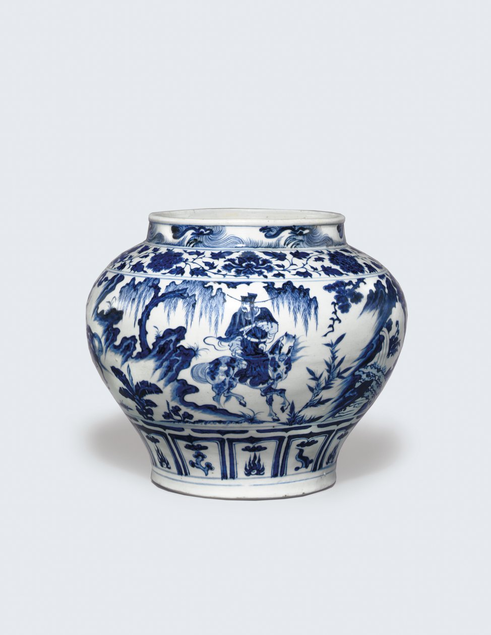 Um frasco azul e branco excepcionalmente raro e importante, Guan de Yuan Dynasty Chinese School