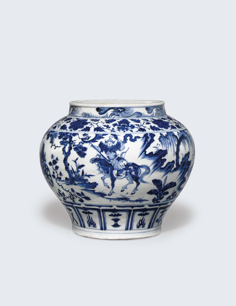 Um frasco azul e branco excepcionalmente raro e importante, Guan de Yuan Dynasty Chinese School