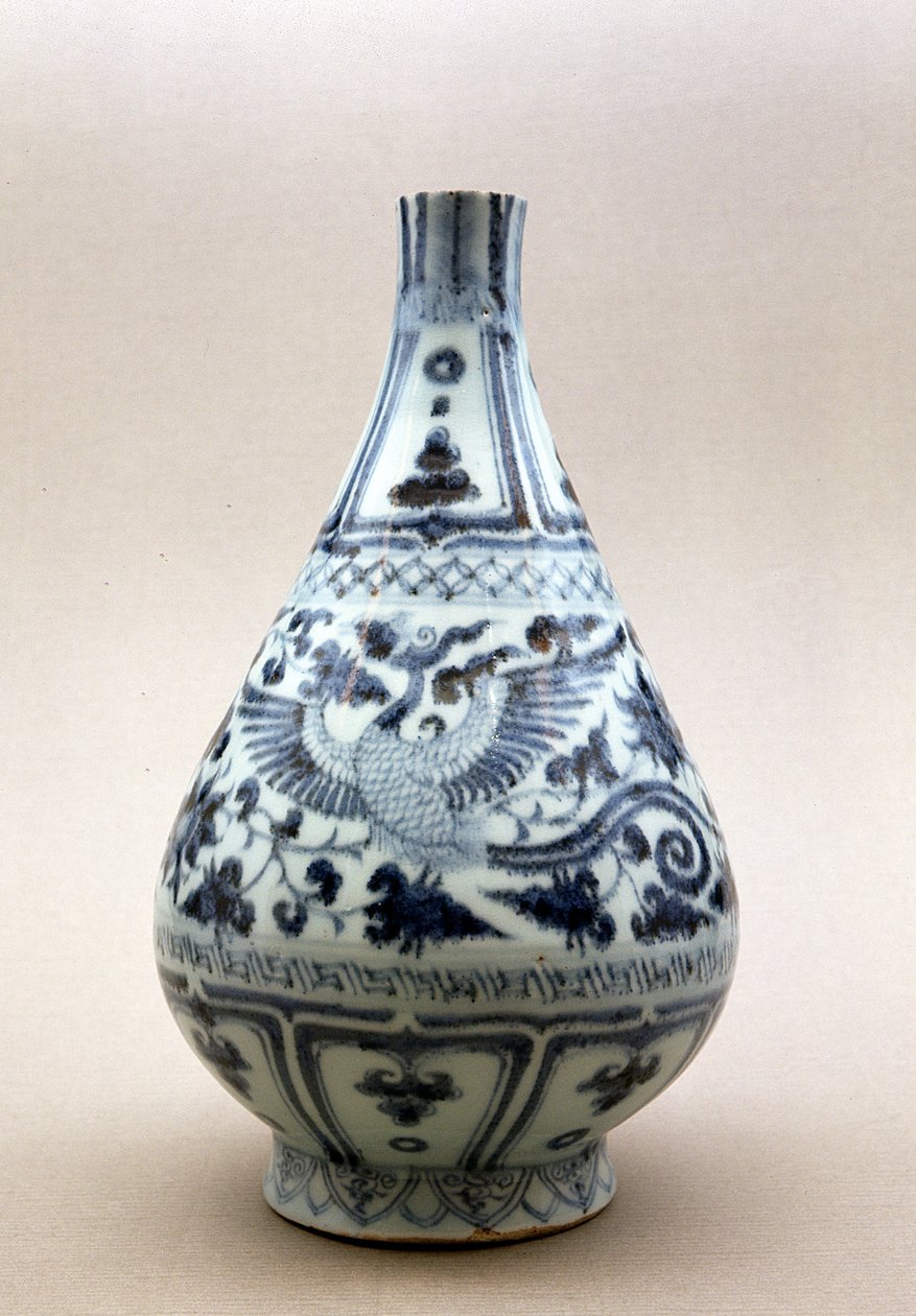 Jarra azul e branca, Yuan Dynasty (1206-1368) (cerâmica) de Yuan Dynasty Chinese School