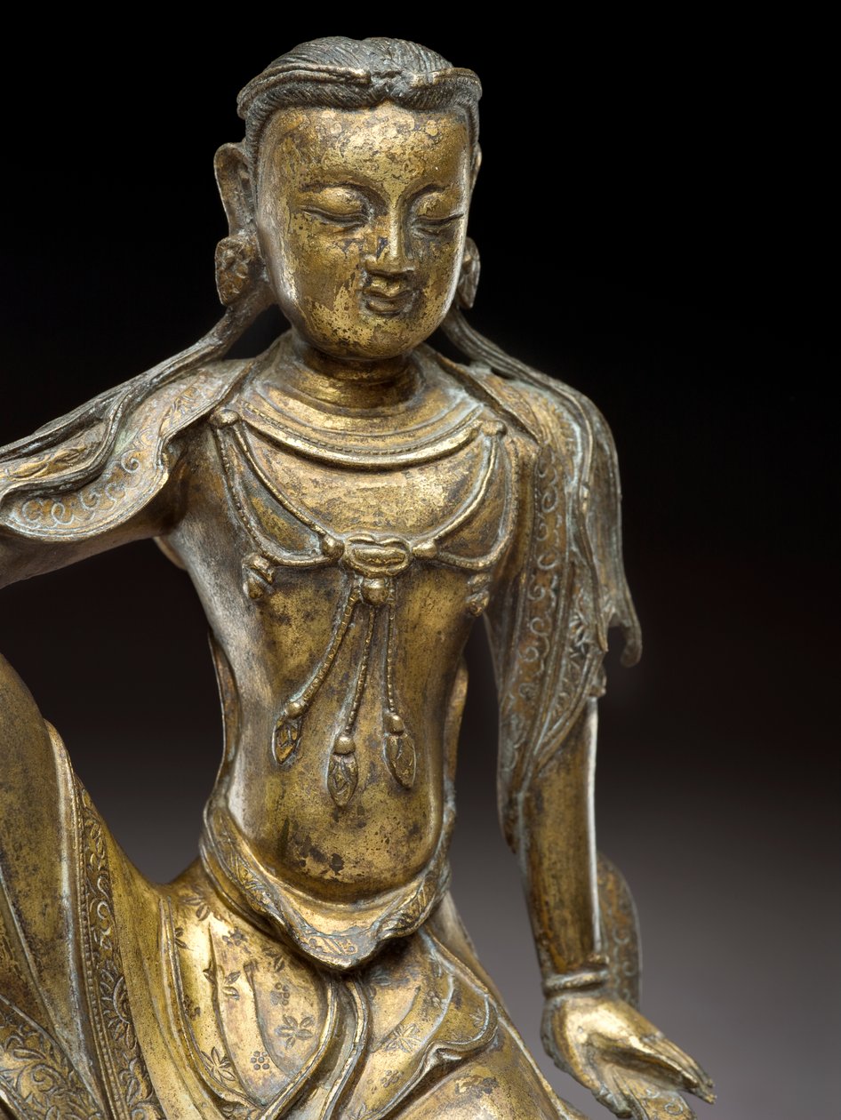 Bodisatva Avalokitesvara, dinastia Yuan (bronze dourado) (detalhe de 119005) de Yuan Dynasty Chinese School