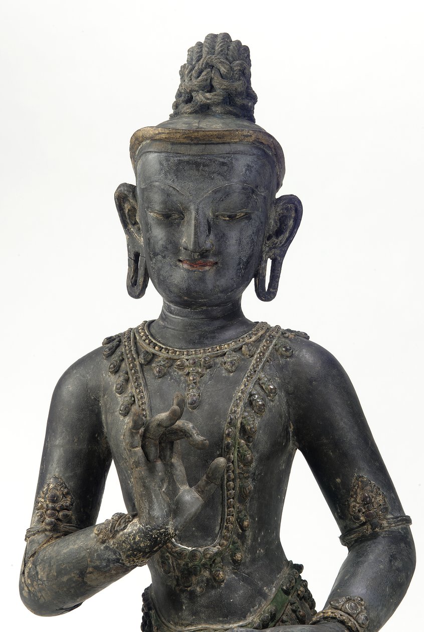 Bodisatva estilo nepalês chinês (laca, pano, vestígios de tinta azul, dourada, verde e folha de ouro) de Yuan Dynasty Chinese School