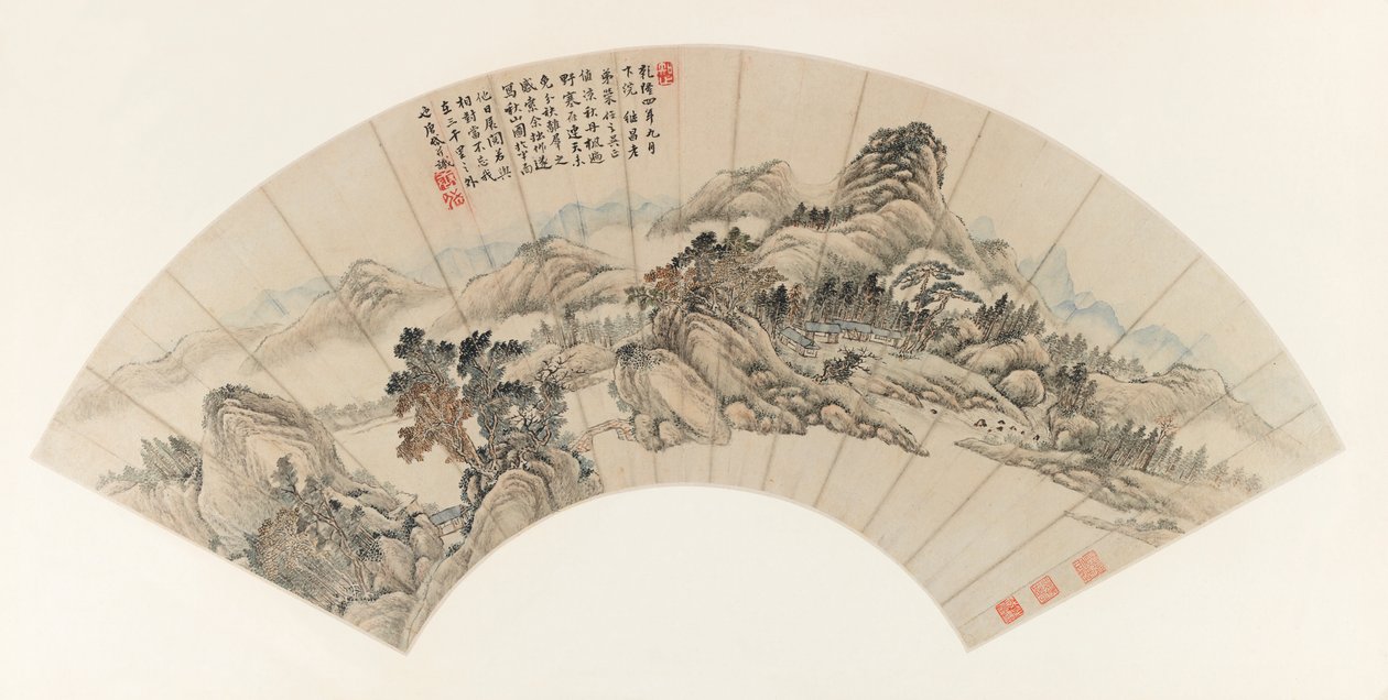 Autumn Mountains para Jichang (Chi-ch-ang), 1739 (tinta e cor no papel) de Yudong Tang Dai