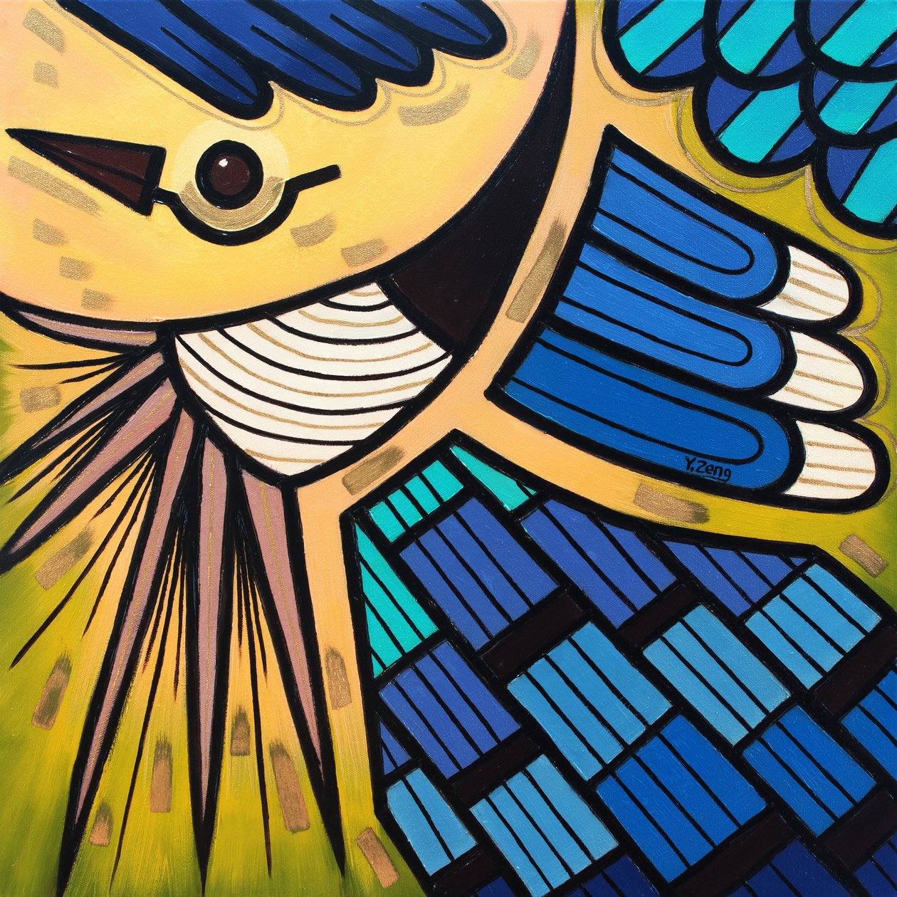 Pássaro do quintal Gaio azul, 2023 (óleo sobre tela) de Yue Zeng