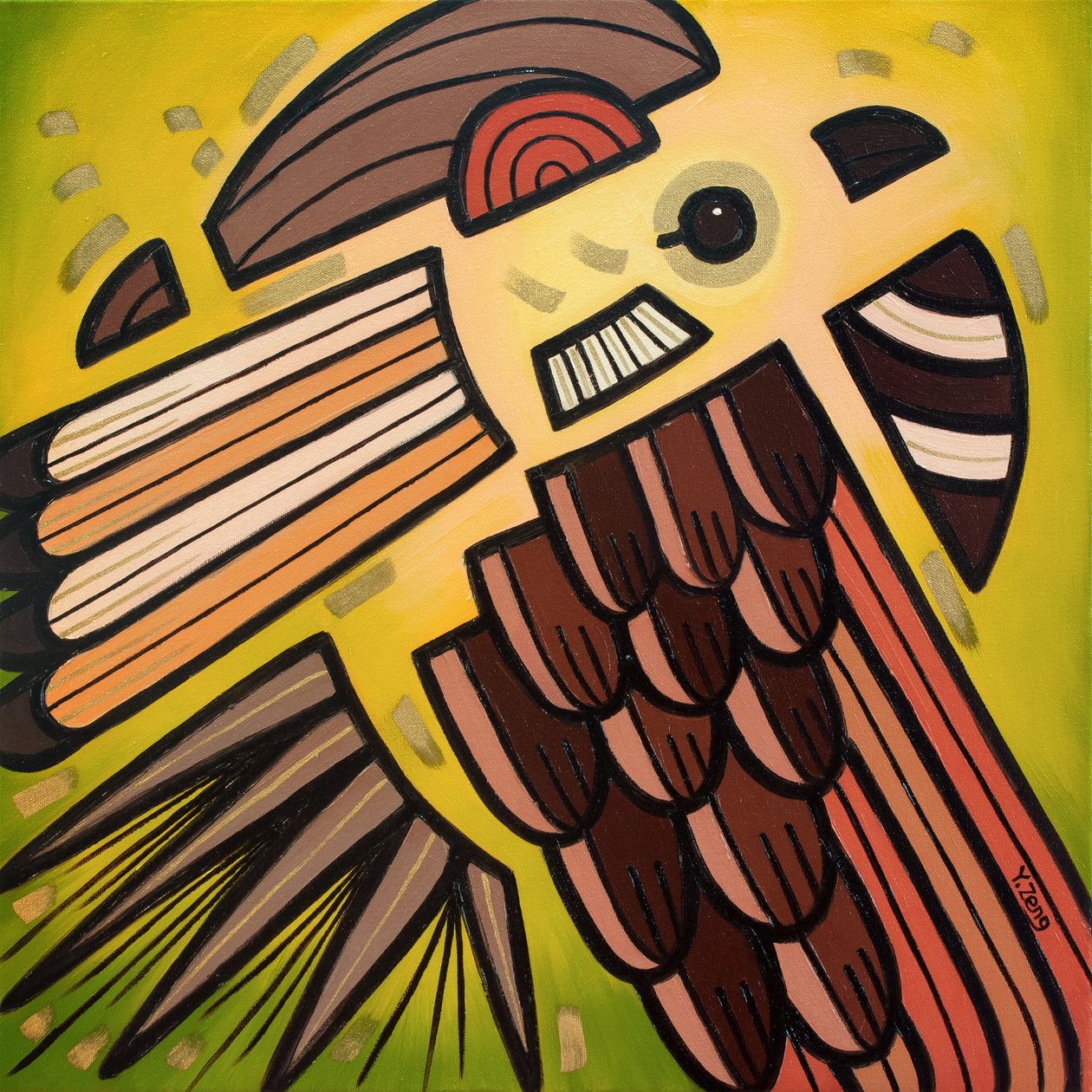 Aves de quintal Pardal doméstico, 2023 (óleo sobre tela) de Yue Zeng
