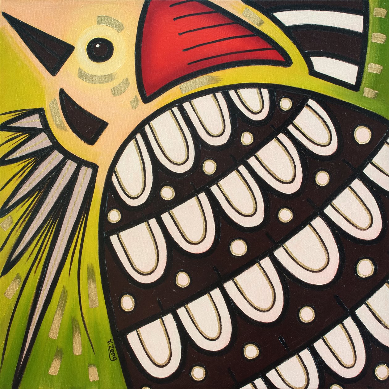 Aves do quintal Pica-pau, 2023 (óleo sobre tela) de Yue Zeng