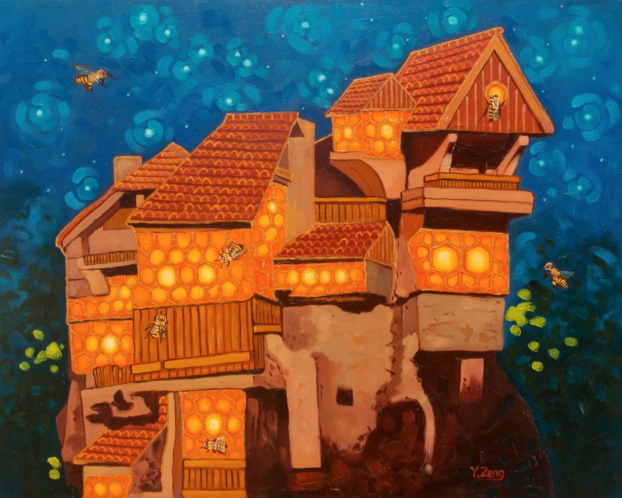 Casa das abelhas, 2023 (óleo sobre tela) de Yue Zeng