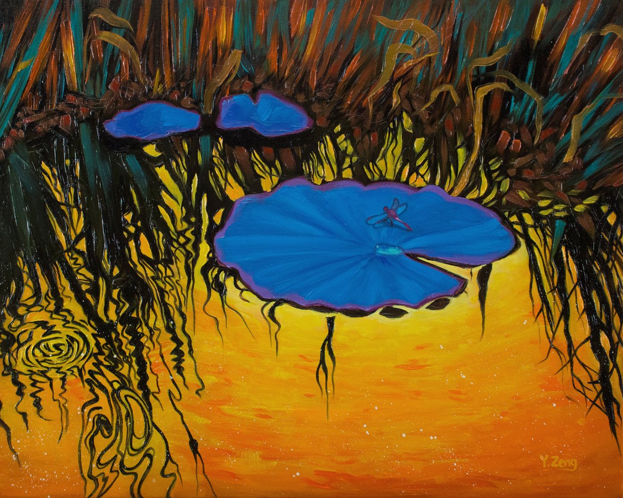 Libélula azul, 2023 (óleo sobre tela) de Yue Zeng