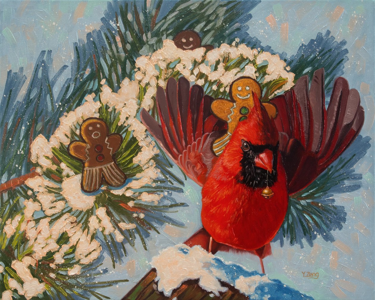 Passeio do cardeal, 2023 (óleo sobre tela) de Yue Zeng