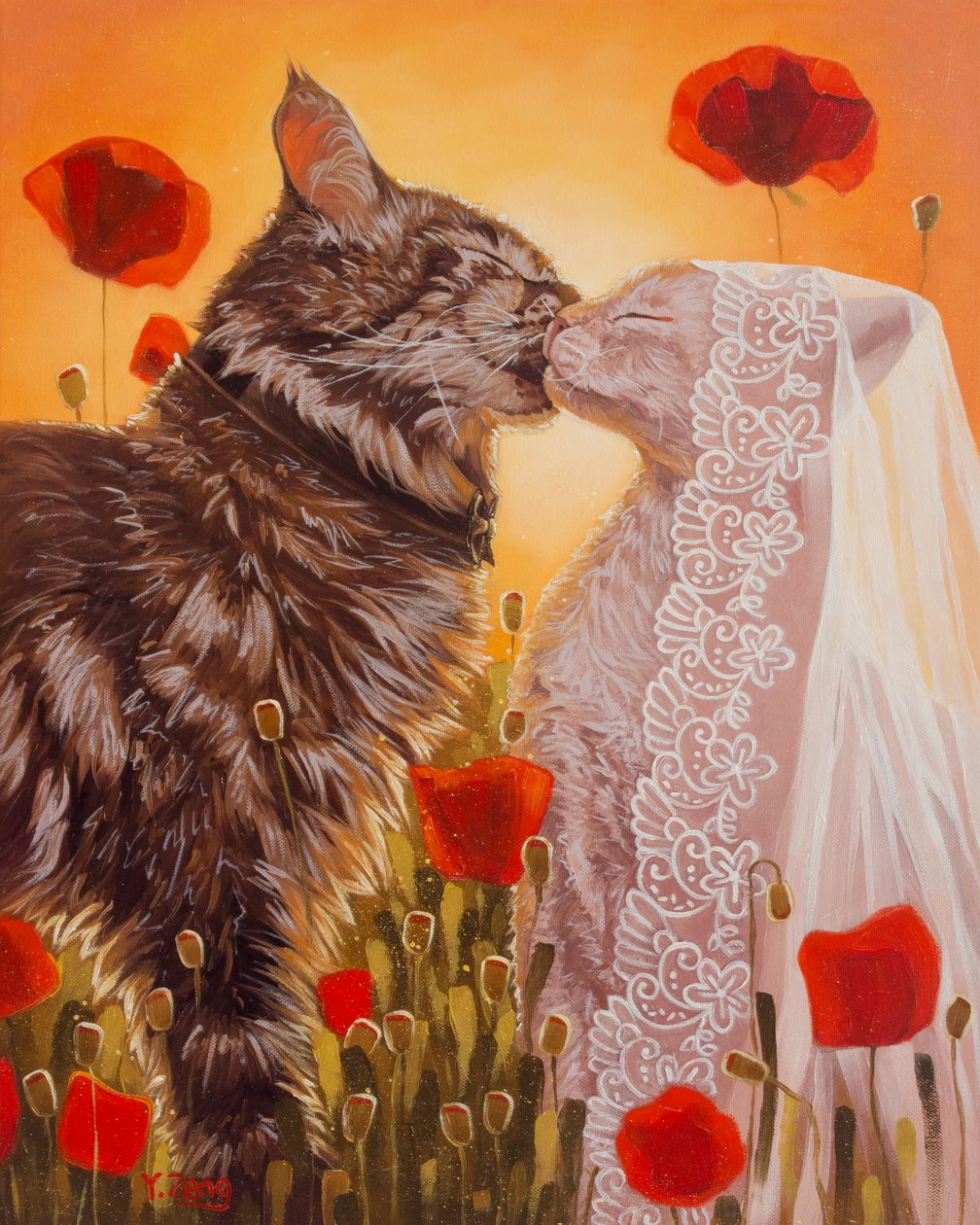 Casamento de gatos, 2023 (óleo sobre tela) de Yue Zeng