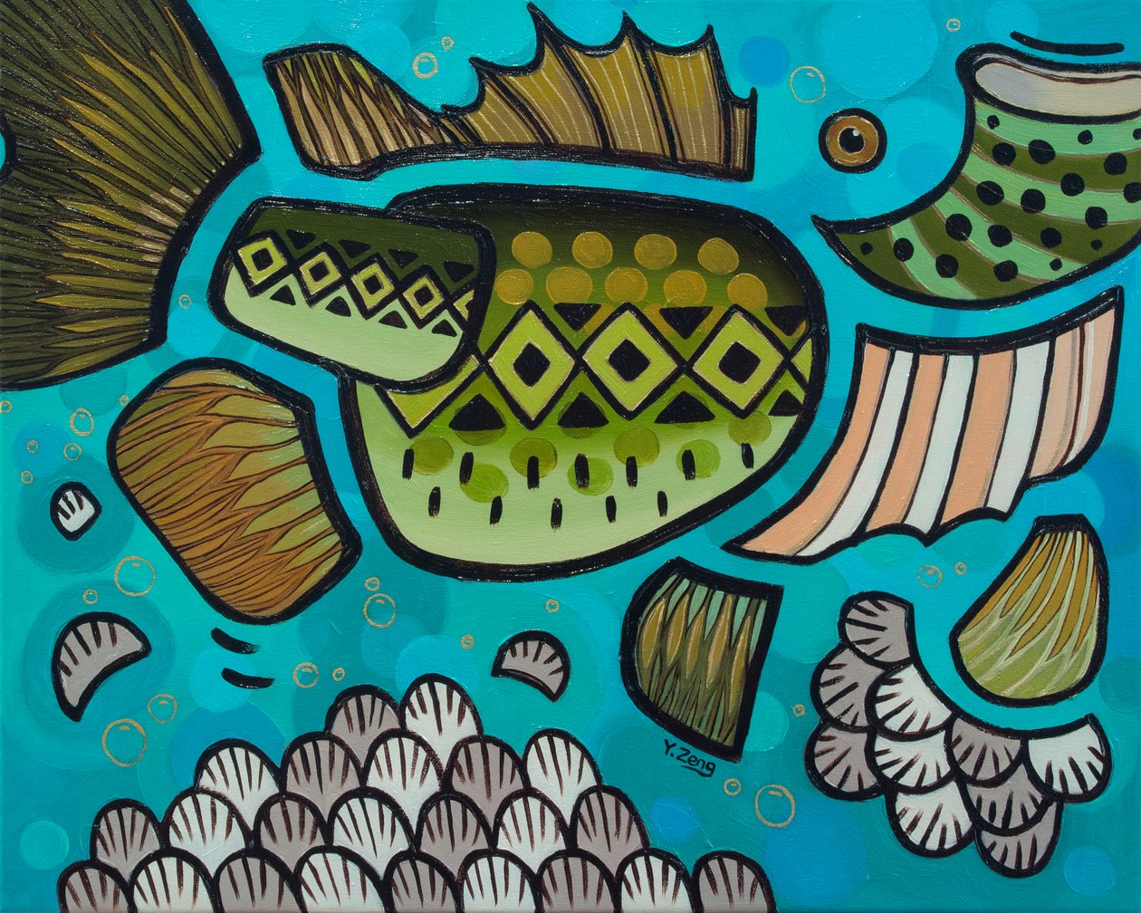 Peixes de água doce Robalo, 2023 (óleo sobre tela) de Yue Zeng