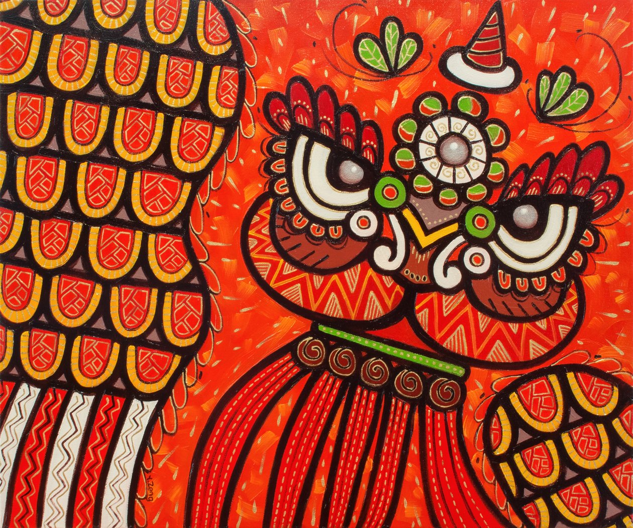 Dança do leão vermelho, 2023 (óleo sobre tela) de Yue Zeng