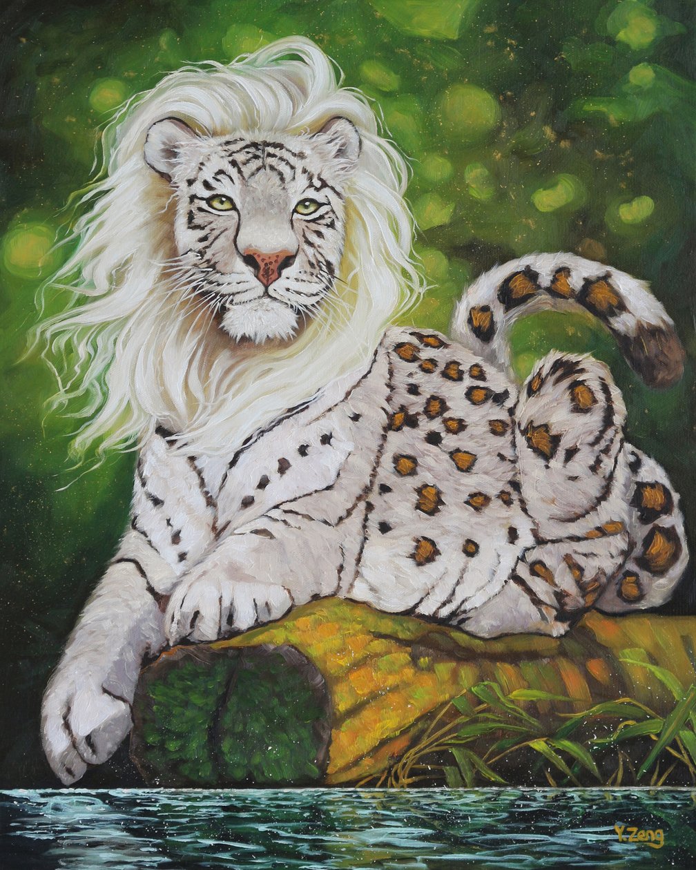 Gato grande mítico, 2023 (óleo sobre tela) de Yue Zeng
