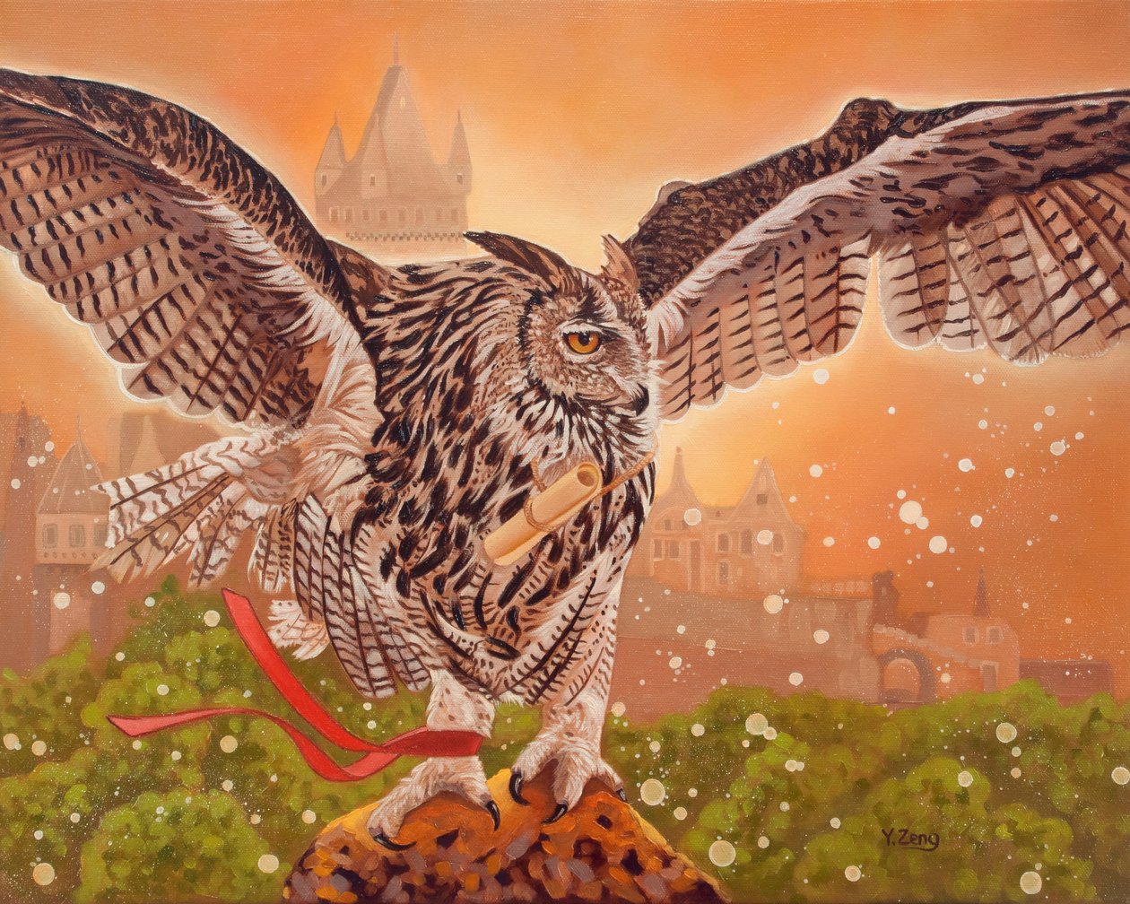 Coruja mensageira, 2023 (óleo sobre tela) de Yue Zeng