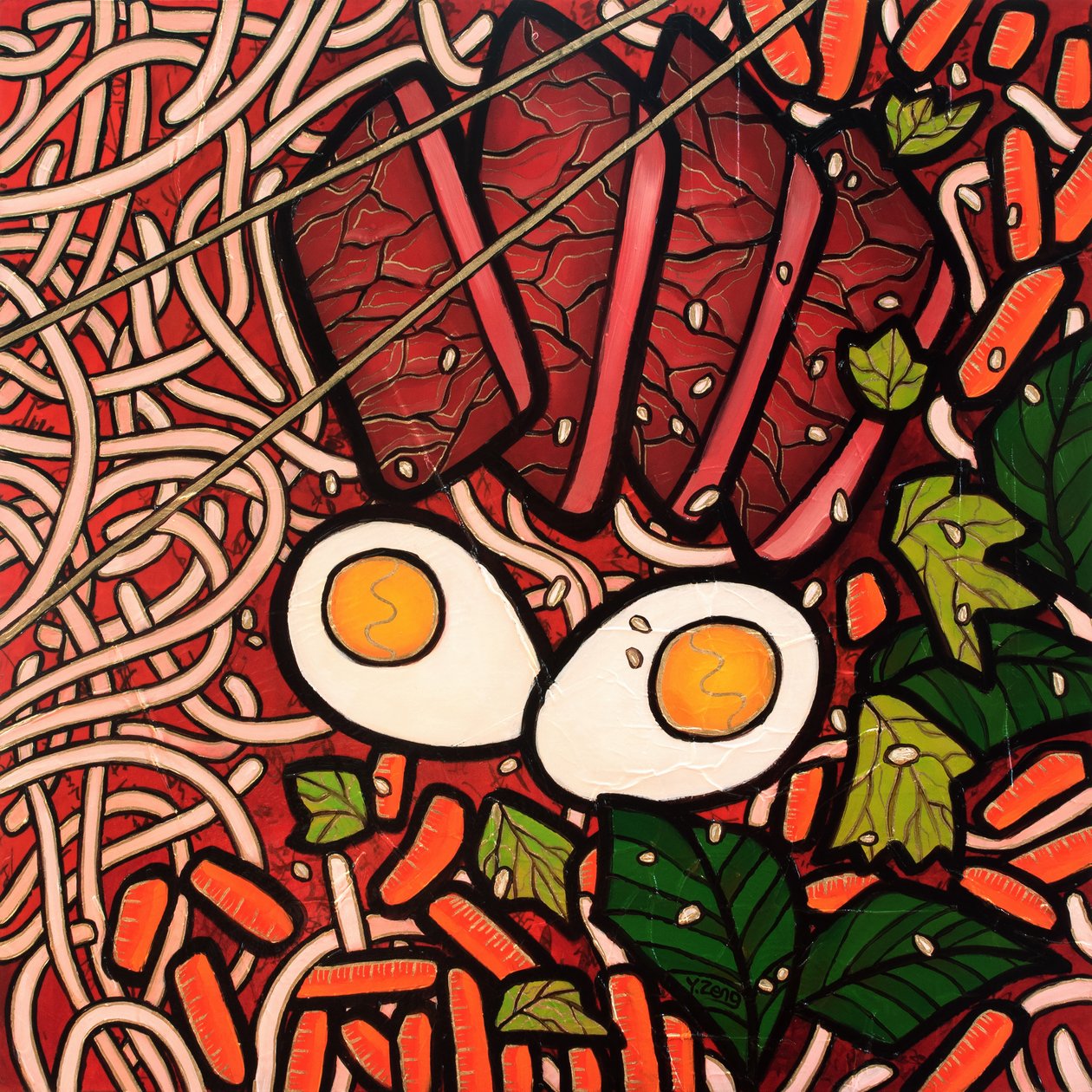 Bife de massa Ramen, 2023 (óleo sobre tela) de Yue Zeng