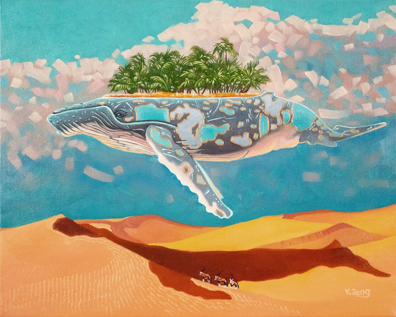 Oásis de baleias, 2023 (óleo sobre tela) de Yue Zeng