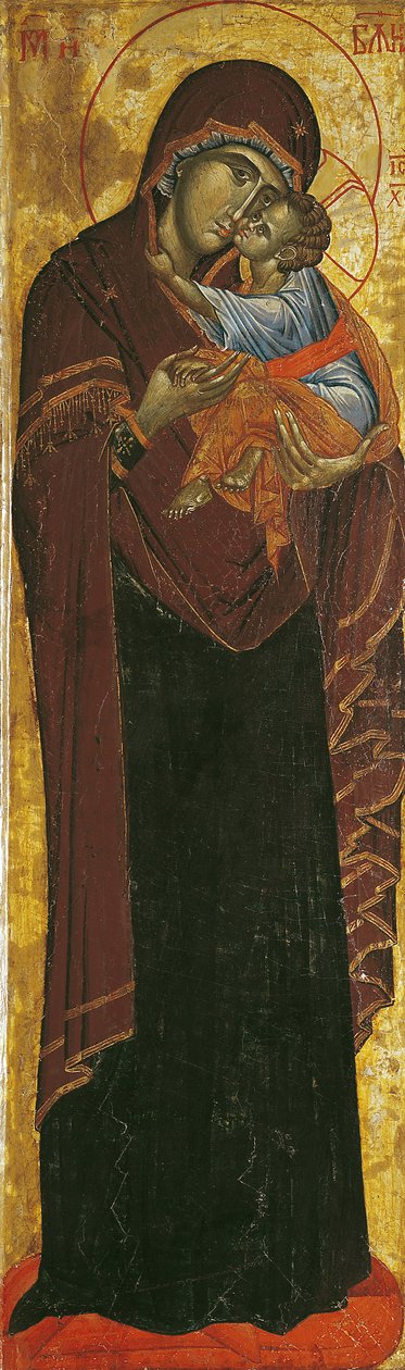 Ícone conhecido como a &39;Virgem do Tsar Dushan&39;, c.1350 (tempera no painel) de Yugoslavian School