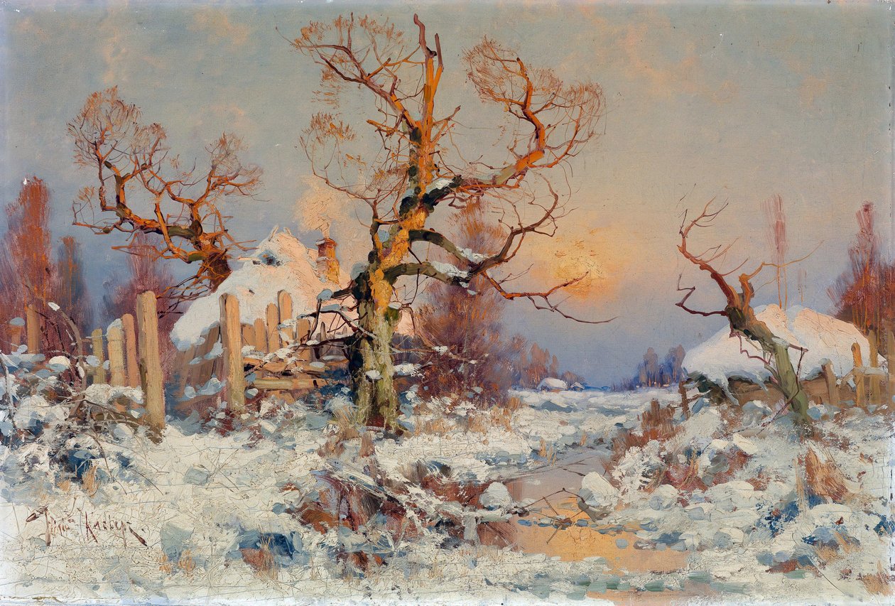 Paisagem de inverno no sol da tarde. Pintura de Juli Julievich (Julius) von Klever (1850-1924), óleo sobre tela, final do século XIX e início do século XX. Arte russa, realismo. Coleção privada. de Yuly Klever
