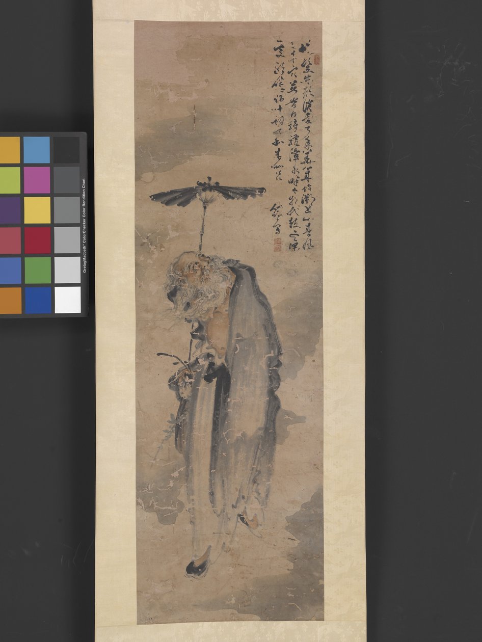 Figura com guarda-chuva, c.1800 (tinta e cor sobre seda) de Yun Tao