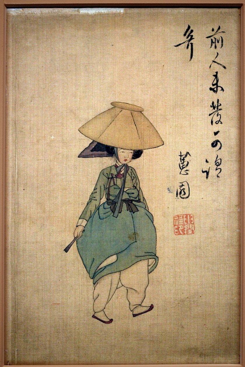 Jovem mulher. Pintura por Shin Yunbok (ca. 1758-1813), tinta sobre papel de Yunbok Shin