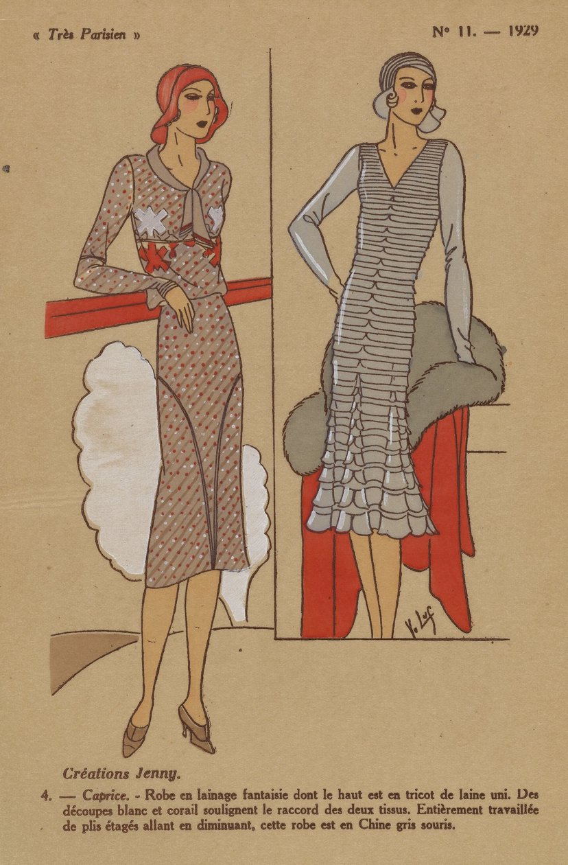 Très Parisien, 1929, No. 11: Jenny creations / 4. - Caprice. - Vestido de lã... de Y.v. Luq
