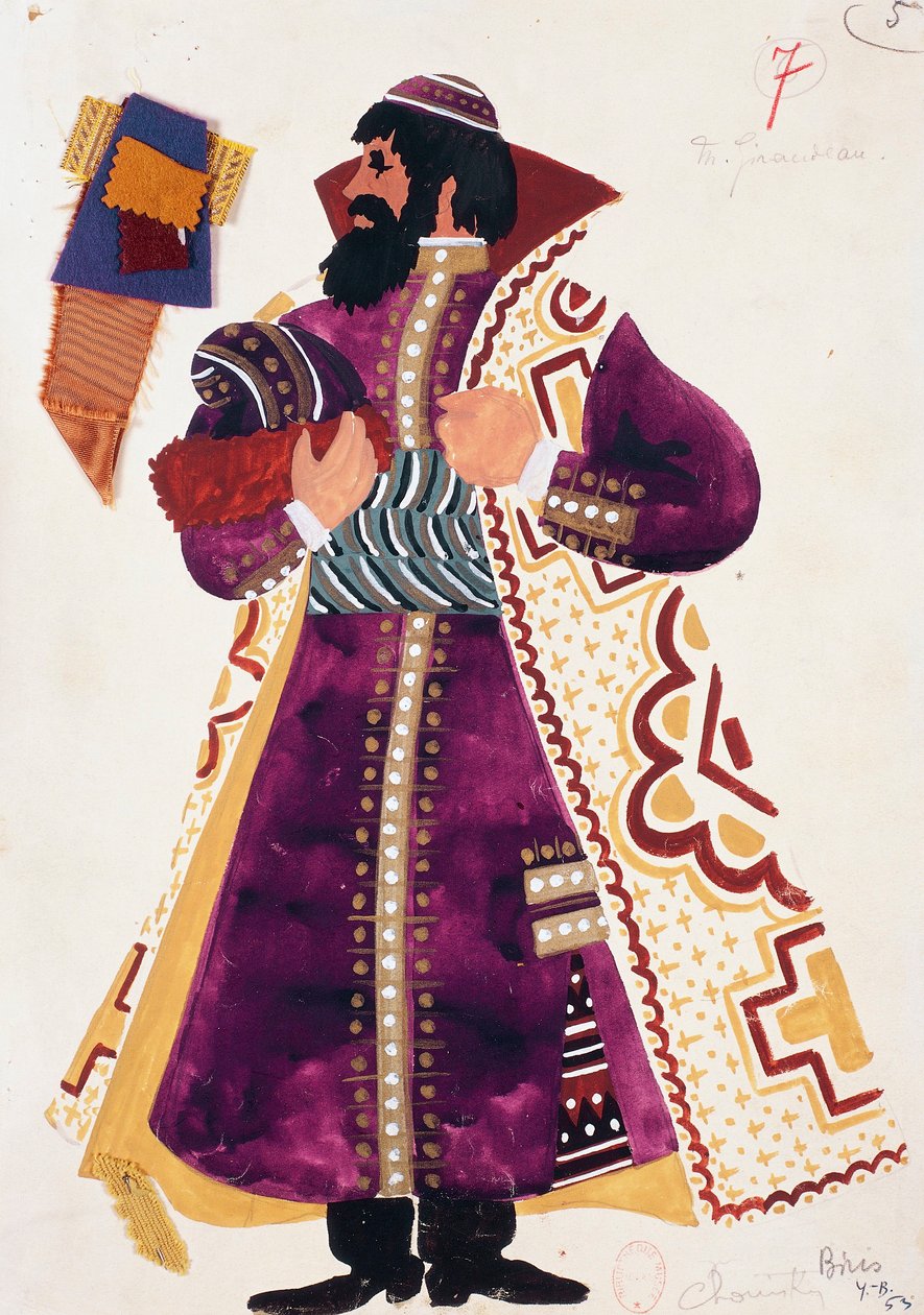 Esboço do figurino para Suiskij em "Boris Godunov" de Modest Petrovic Musorgskij de Yves Bonnat