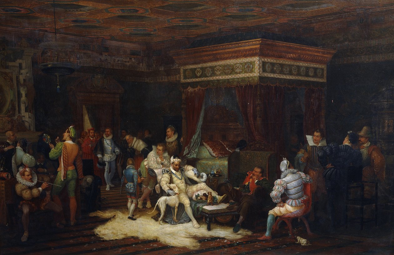A chegada do duque de Guise na câmara de Fontainebleau do rei Henrique III, 1861 de Yves Theophile Rene Grenier de Saint