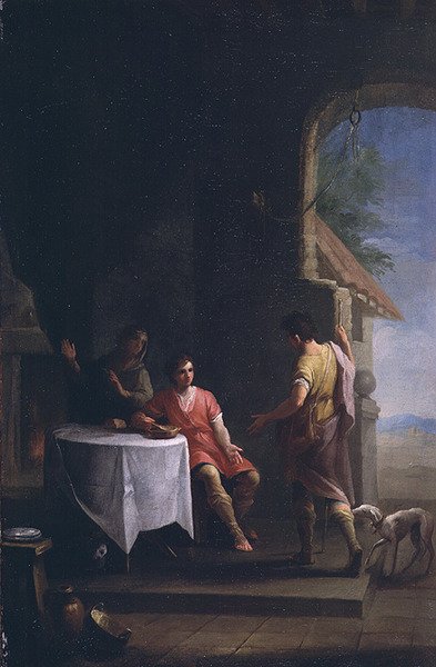 Esaú vendendo seu direito de nascença a Jacob, c.1790-1800 (não é o mesmo que 72151) de Zacarias Gonzalez Velazquez