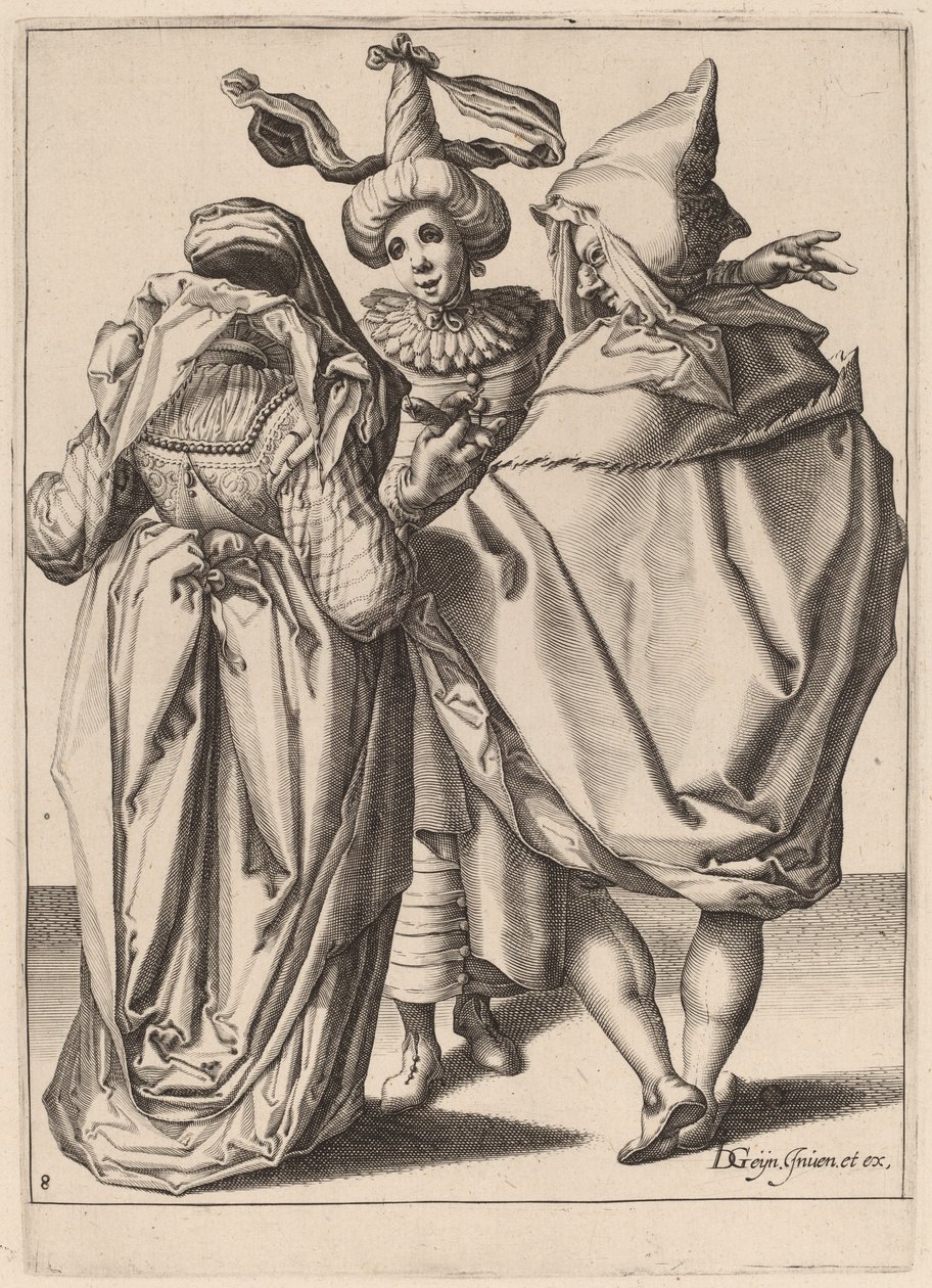Um casal se dirigindo a um jovem gesticulando de Zacharias Dolendo after Jacques de Gheyn II