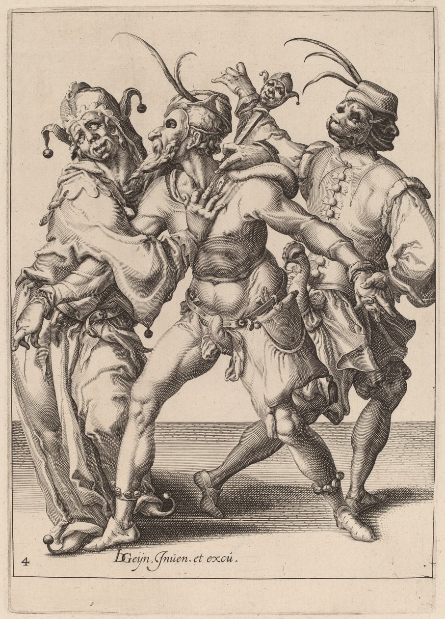 Três Salteadores Dançarinos, Incluindo um Bobo da Corte de Zacharias Dolendo after Jacques de Gheyn II