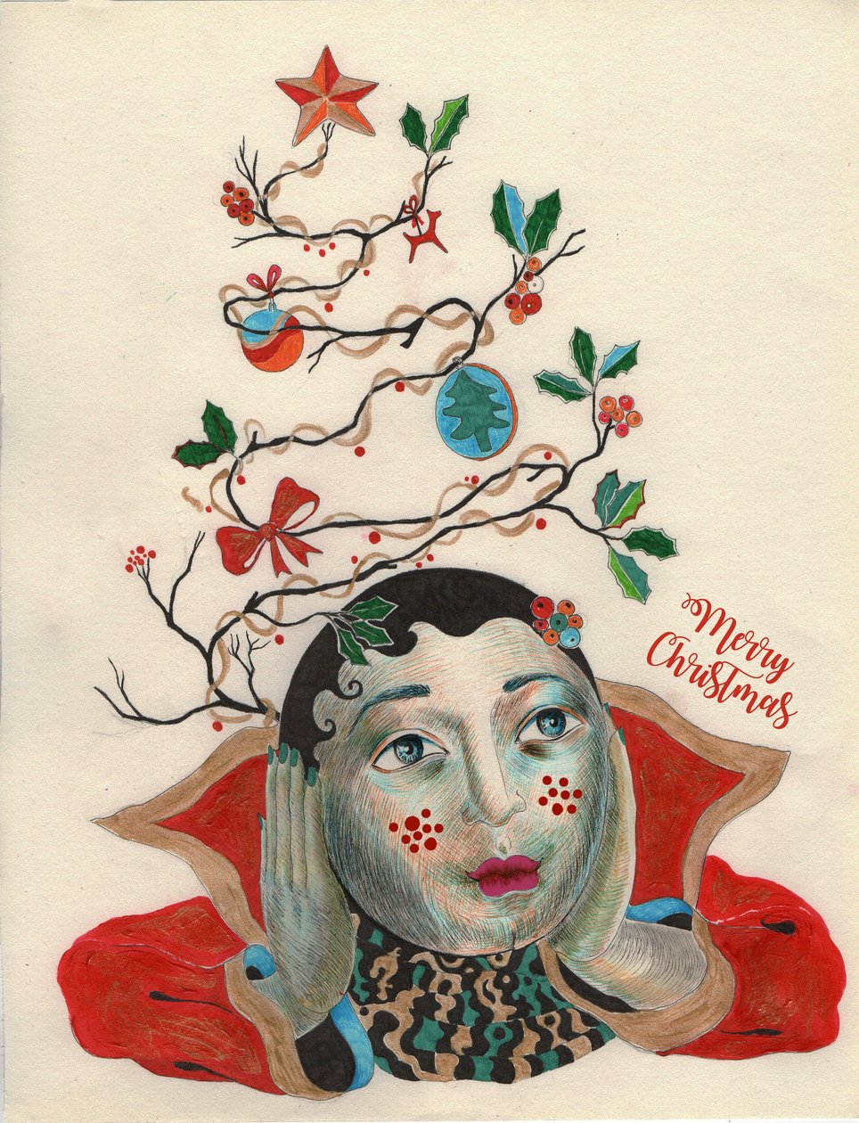 Christmas The-Elf, 2020 (desenho a tinta no papel) de Sabina Nedelcheva Williams
