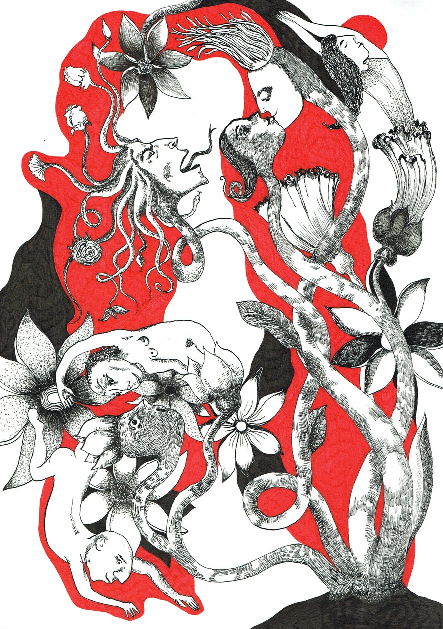 Gente pequena, 2018 (desenho a tinta no papel) de Sabina Nedelcheva Williams