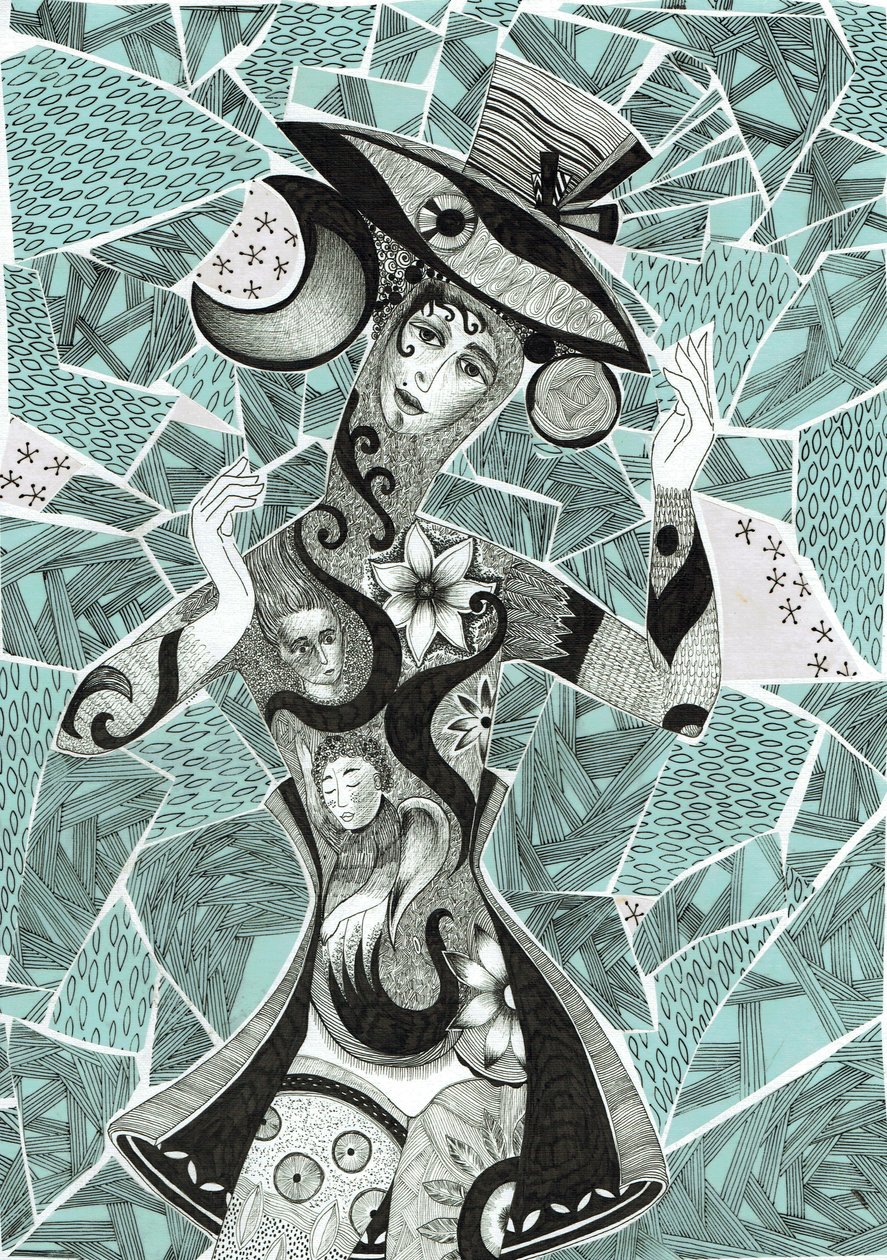 Humor, 2017 (tinta, colagem sobre papel) de Sabina Nedelcheva Williams