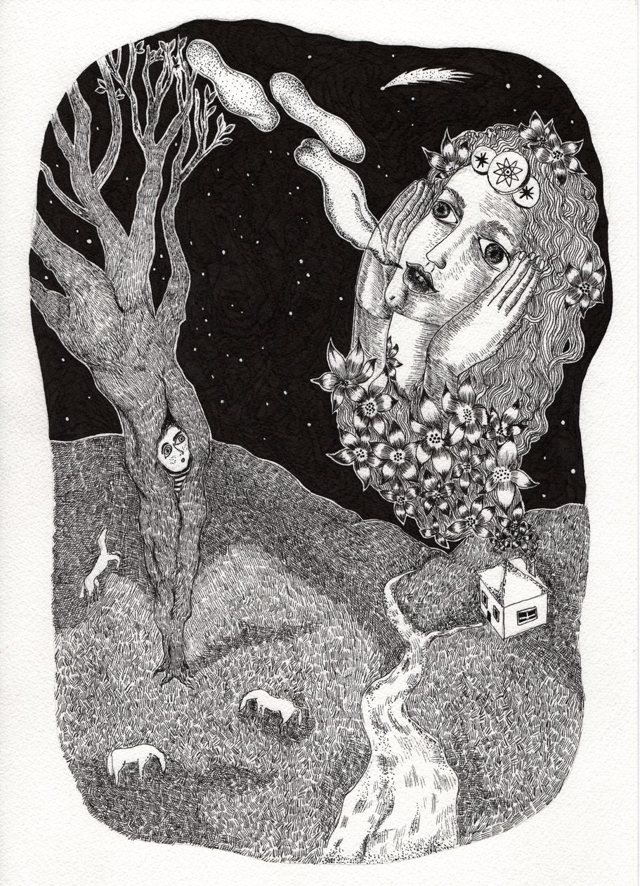 Vozes, 2020 (desenho a tinta no papel) de Sabina Nedelcheva Williams