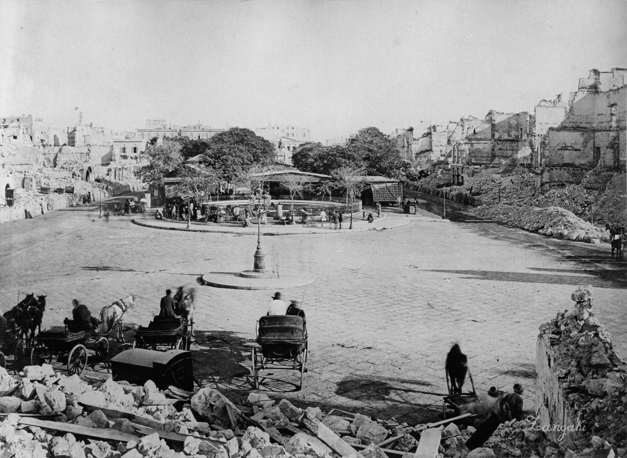 Mansheyya Square após o bombardeio de Alexandria, 1882 de Zangaki Brothers
